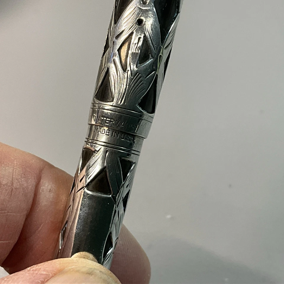 PLUMA ESTILOGRÁFICA WATERMAN'S IDEAL PLATA ESTERLINA 452 1/2 V 1915-1920. 3 3/4 pulgadas (S969 Foto 3 de 4