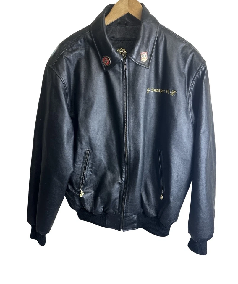 Chaqueta de bombardero de cuero para hombre The Bradford Exchange Marine Corps Art talla grande  Foto 2 de 4