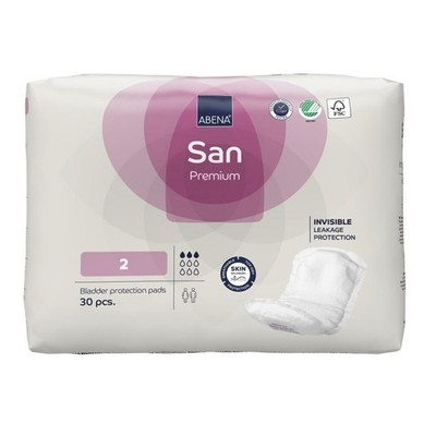 Abena San 2 Premium Bremsbeläge 30 Stück Unsichtbare Leck Schutz Inkontinenz