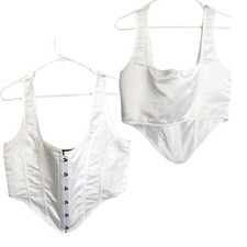 Pretty Little Thing White Corset Top Metal Clasp Closure Women's Size 10