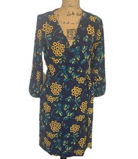 J. CREW $158 Women’s Wrap Dress Floral Print Navy Yellow - SZ 0 - Worn Once