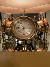 Vintage 7" Seth Thomas Helmsman Ships Wheel Clock Brass Strikes & Bells with Key