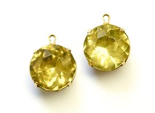 Vintage Jonquil Faceted Glass Stones 1 Loop Brass Settings 15mm rnd012J