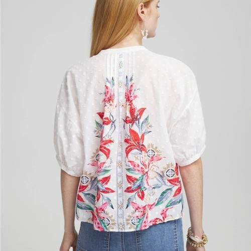 Chico"s Floral Dolman Sleeve Cotton Shirt size 1 - Picture 2 of 7