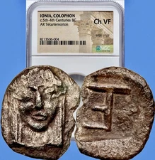 Ancient Greek Silver 5th-4th Cent BC Ionia Colophon Tetartemorion NGC Choice VF