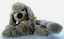 Steiff Vintage Puppy Dog Plush Soft Gray Tags 13" Button Eyes Sewn Nose Collared