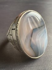 925 Sterling Silver Ring Natural Agate Stone Ring Handcrafted Ring Size 9 US