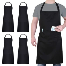 4 Packs Chef Apron, Black Waterproof Apron, Adjustable Aprons with 2 Pockets ...