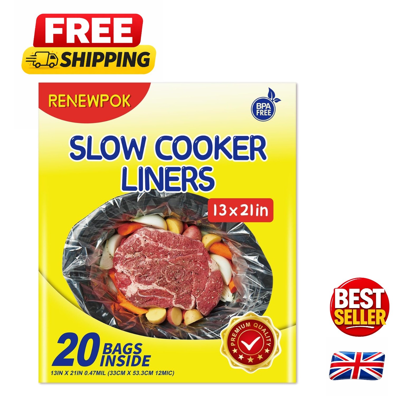Easy Cleanup Slow Cooker Liners - 3-8 Quart, 20 Clear Disposable Bags 13""x21""