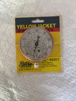 #ad #ad YELLOW JACKET REFRIGERATION GAUGE 49001 RED PRESSURE 0 500 PSI VINTAGE NEW 421 $26.00