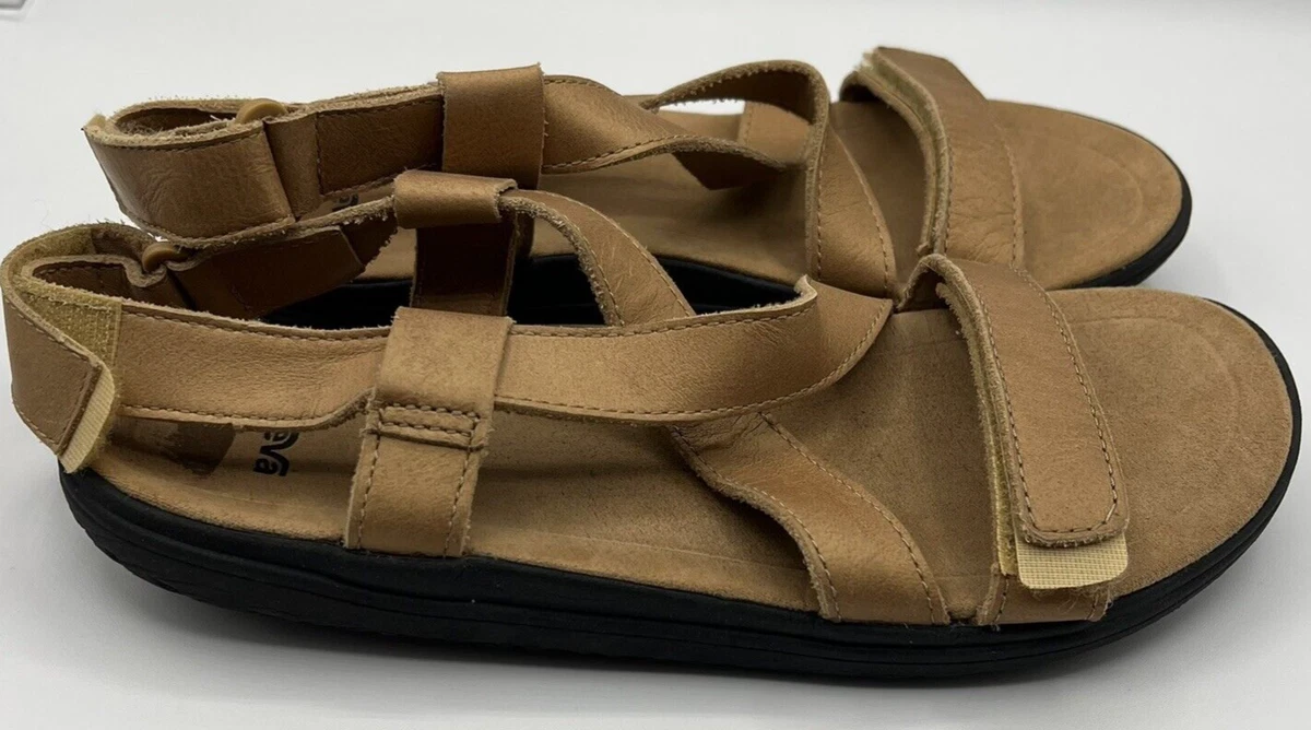 Teva sandals womens 6 Tan leather strappy flat Terra Float Livia Lux criss cross