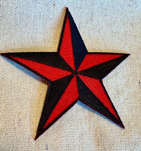 NAUTICAL STAR PATCH iron-on embroidered BLACK RED NAVY SAILOR TATTOO SYMBOL new - Picture 3 of 4