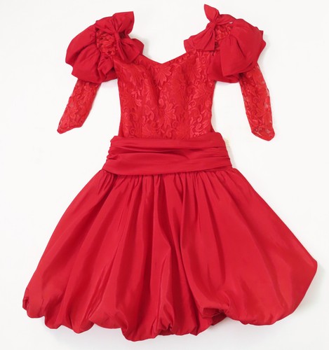 Vintage 80s Red Lace Full Bubble Skirt Prom Party Dress XXS XS Valentines Day - Picture 10 of 12