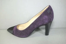 CHANEL 36.5 purple suede satin black cap point toe pumps heel NEW Gabrielle Coco