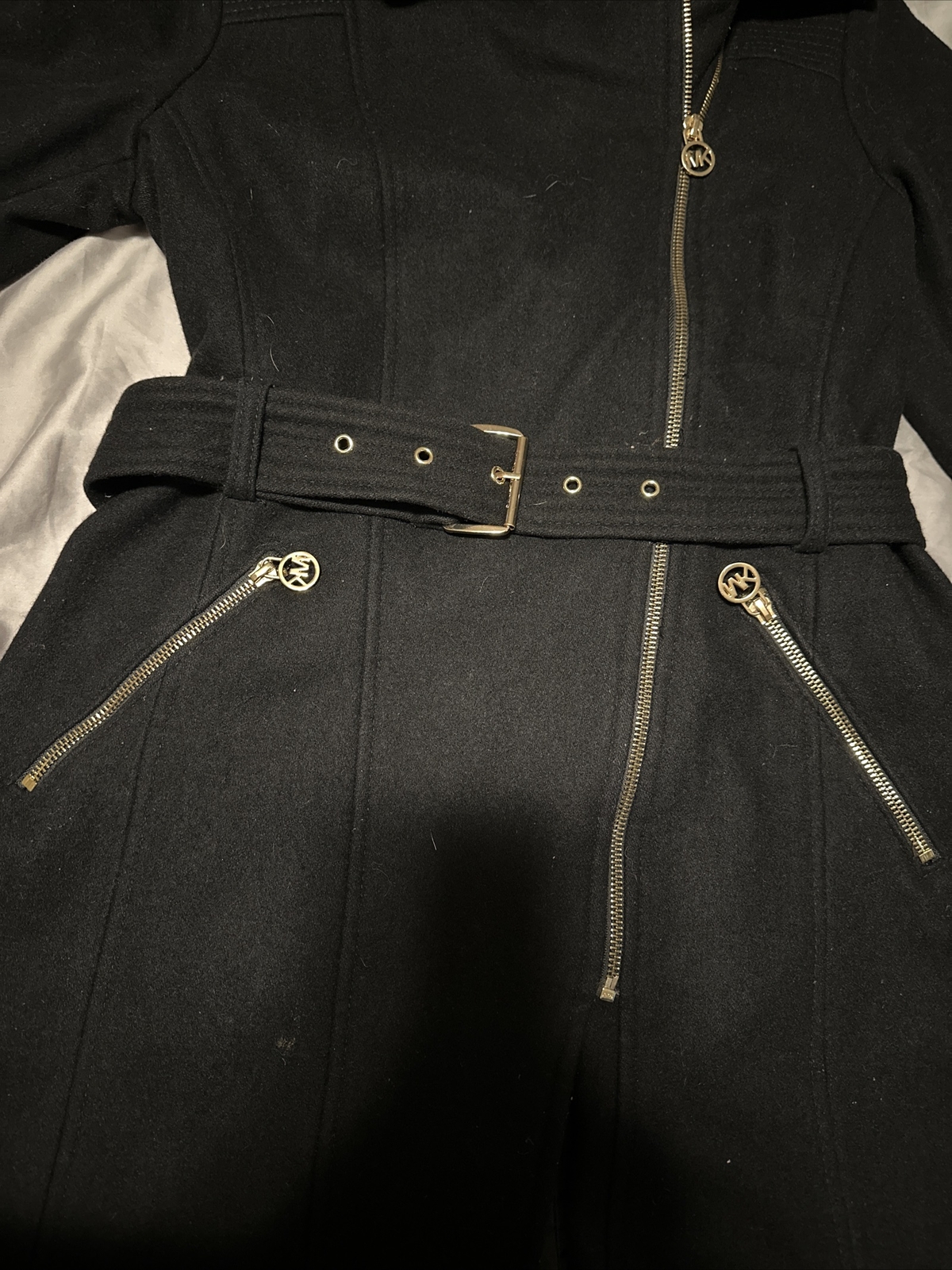 MICHAEL KORS Solid Black Asymmetrical Zip Wool Bl… - image 2