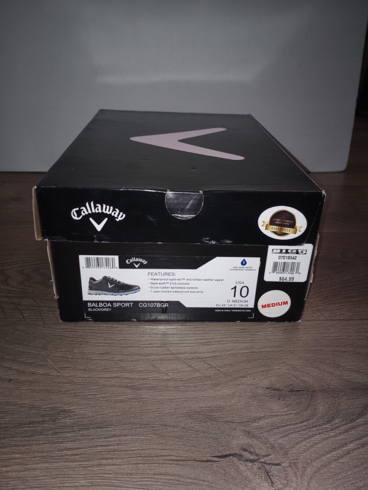 Callaway Men's Balboa Sport Black/Grey Opti-Dri Golf Shoes Brand New