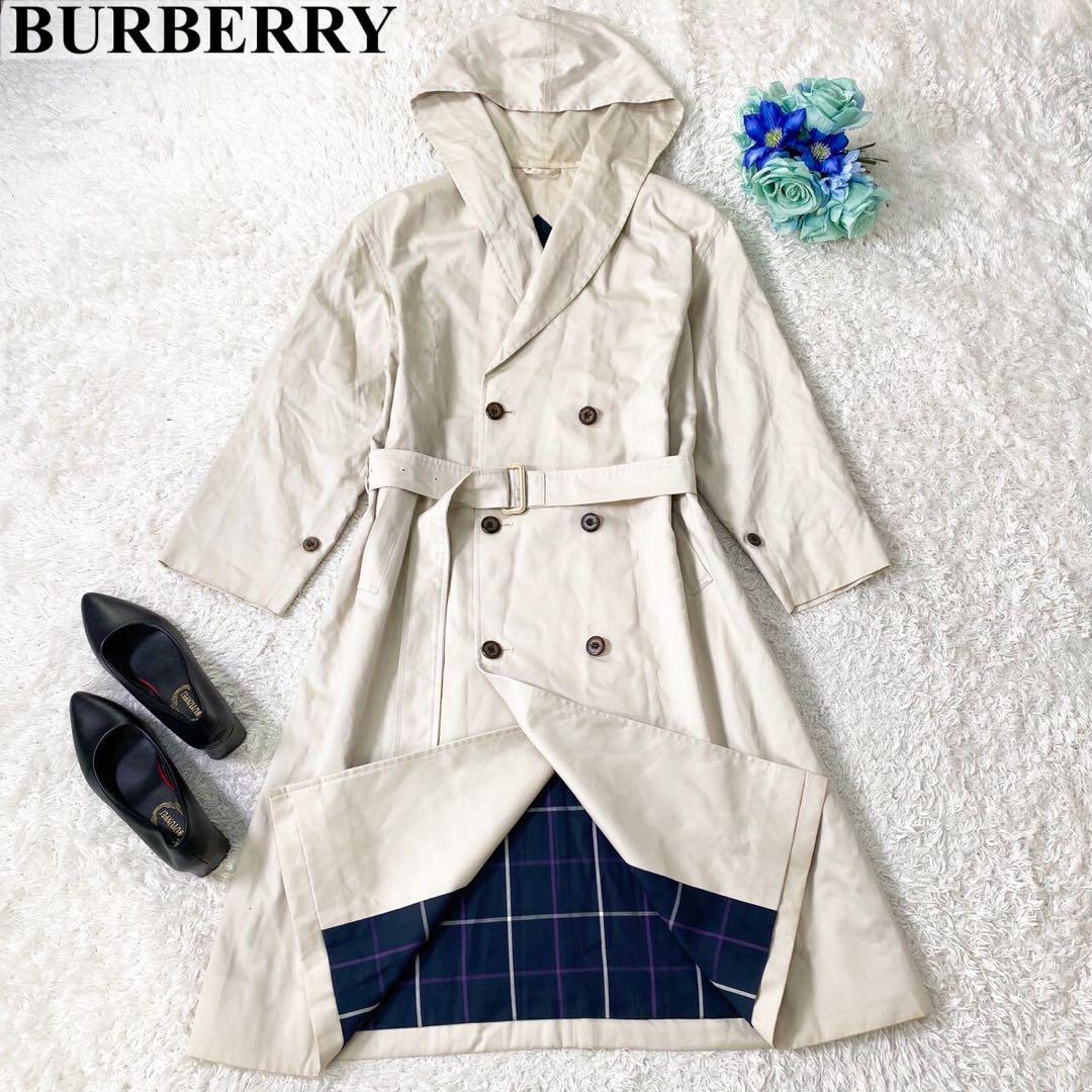 Burberry Trench Coat Hooded Belted Size 7AR S Cream Beige Ladies