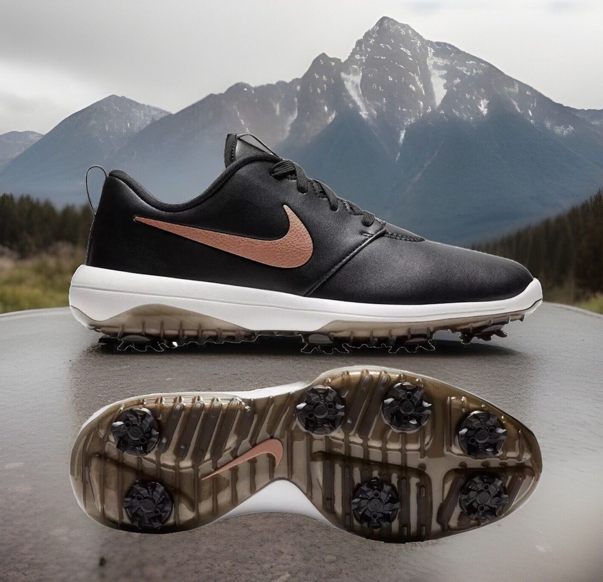 Nike ROSHE PGA Pro Tour Golf Shoes Black Bronze Swoosh Womens
