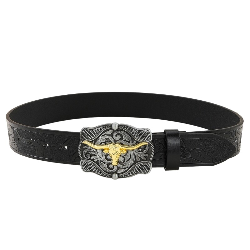 Vintage Western Cowboy Leather Belt with Decorative Buckle  