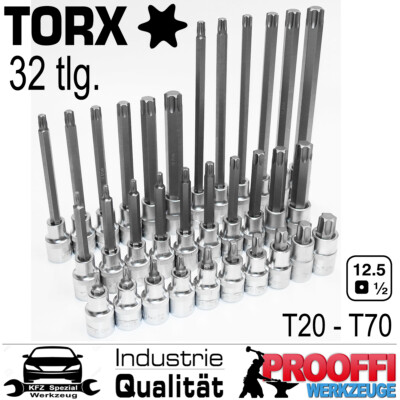 32-tlg TORX T-Profil Stecknuss Steckschlüssel Innentorx Nuss Bits Satz T20 - T70