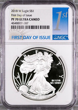 1st Day 2018-W $1 Silver American Eagle PF70UCAM NGC # 4648807-187 + Bonus
