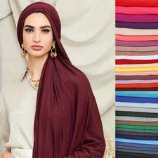 Jersey Hijab Scarf for Women Modal Cotton Style Long Plain Shawl Tie Head Wrap