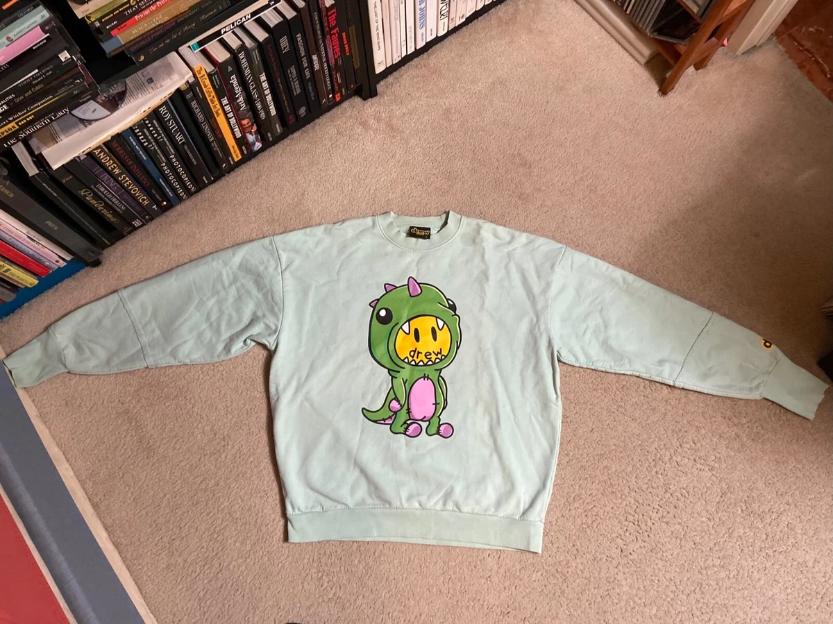 Drew House (#HAS STAINS) Dinosaur Dino Light Blue Pullover Sweatshirt Mens LARGE