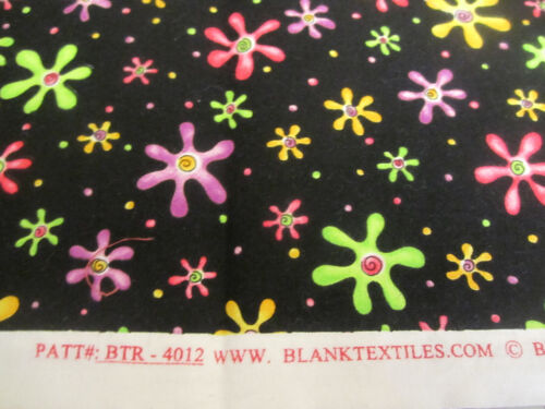 Bright Colorful Print Spinners on Black Cotton Blank Textiles 36" x 48" piece - Picture 2 of 7