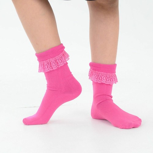 Girls Frilly Lace Plain Ankle Socks Fancy Party Cotton Footwear - Picture 8 of 10