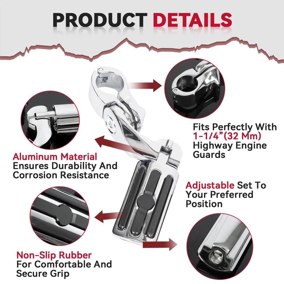 Clavijas de pie de barra de choque de carretera de 1-1/4" para Harley Touring Road Glide Foto 4 de 4