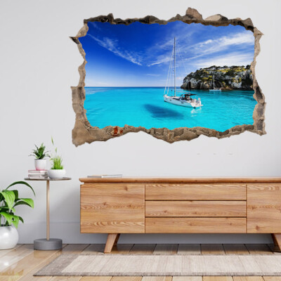 Tropical Island Mountain Natur 3D Smashed View Wandaufkleber Poster Aufkleber A891