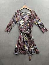 MT Collection Dress Women’s Large Faux Wrap Stretch Pull over Brown Paisley