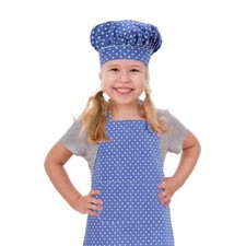 Kids Apron and Chef Hat Set Adjustable Cotton Aprons with 2 Pockets for Baking