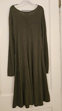 Fine Knit Sweater Dress, Knee Length Swing, Olive Green, Artisan NY, Small