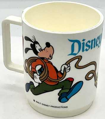 DEKA Walt Disney Productions Disneyland Mickey Goofy Fireman Mug Cup Plastic