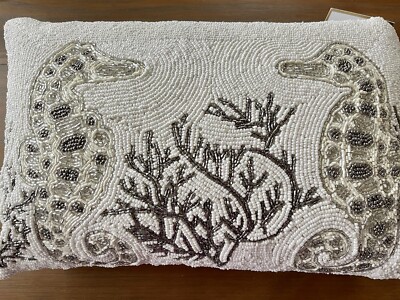 COASTAL COLLECTION 12”x 18” Silver Seahorse Ocean Beaded