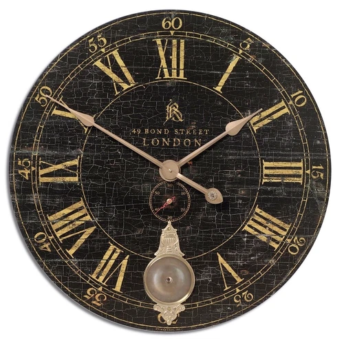 Bond Street Wall Clock Pendulum Crackled Finish Brass 30In ~ Uttermost 06030 - Picture 1 of 3