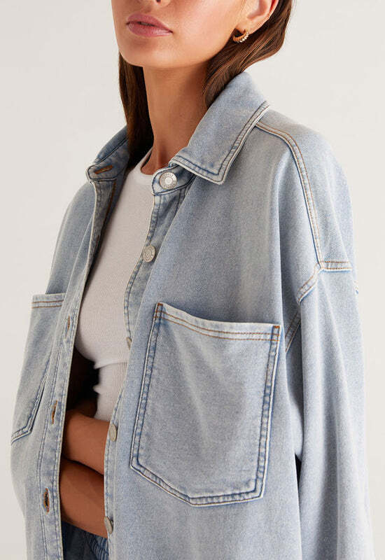 Z Supply - All Day Knit Denim Jacket Washed Indigo | eBay