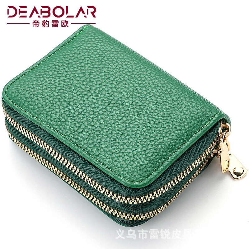 ACCORDION double Zip Around Business Credit ID Card Leather