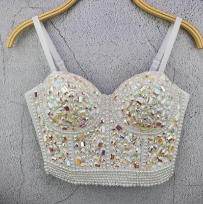 Colorful Rhinestone Push Up Bralette Tank Corset Bustier Bra Crop Top