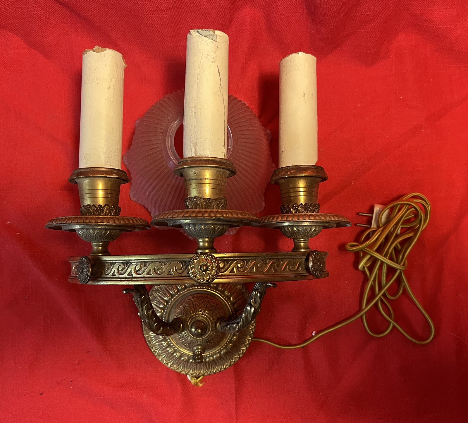 Antique Victorian 3 Light Brass Wall Sconce Candelabra electric
