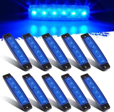 10Pcs 3.8'' Blue 6 LED Side Marker Clearance lights for Trailer Truck RV Camper