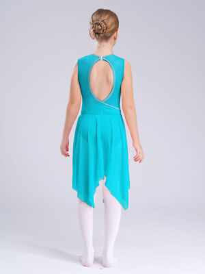 Girls Lyrical Modern Dance Dress Backless Ballet Dress Figure Ice Skating Dress