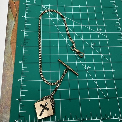 Antique A & Z Co Watch Fob Cross Locket / Watch Chain Black Crystals Victorian - Picture 7 of 7