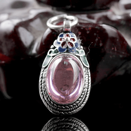 SUPERBE   PENDENTIF  EN   ARGENT TIBÉTAIN  SERTI   D'UNE  PIERRE  MAUVE  -  NEUF - Imagen 1 de 4