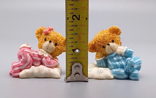 Resin Teddy Bear Figurines Wearing Pajamas on their Pillows - Picture 6 of 11