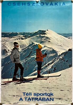 Original Vintage Poster CZECHOSLOVAKIA -TRAVEL - SKIING-HUNGARIAN VERSION- 1960s