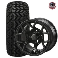 12" Ninja Matte Black Golf Cart Wheels and Tires Combo (20x10-12) Set of 4