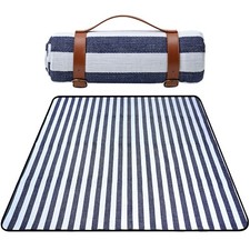 TRIXES XL Striped Picnic Blanket with Carrying Handle - Waterproof Backing
