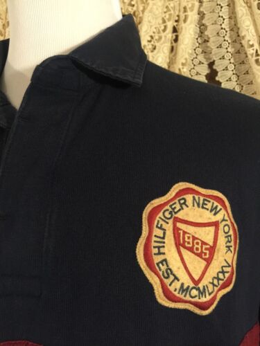 Mens TOMMY HILFIGER HIP HOP 2XL-XXL 1985 New York Crest L/S Blue Polo VGUC - Picture 3 of 8